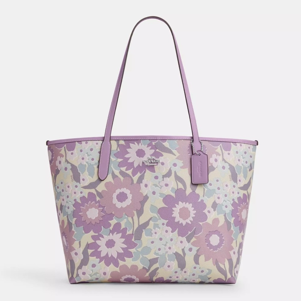 Coach Floral Tote in Lavender, Light Pink and Cream